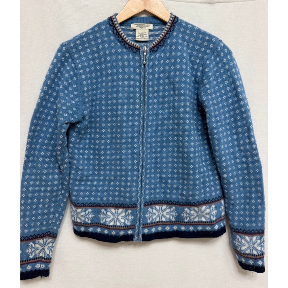 Great Northwest Clothing Co Blue Nordic Fair Isle Zip Cardigan Petite M